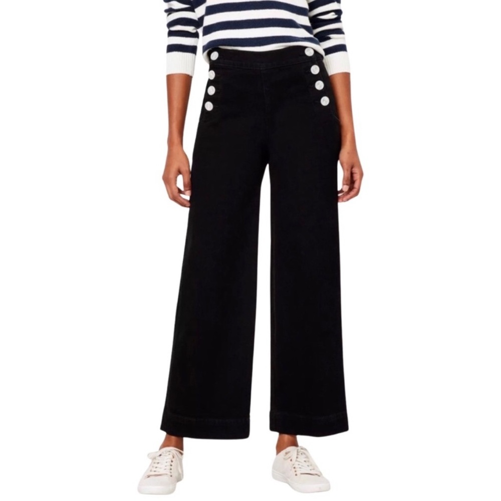 Loft black jeans w/ pearl buttons hi waist wide leg pants